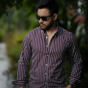 MAROON-stripes shirt - M