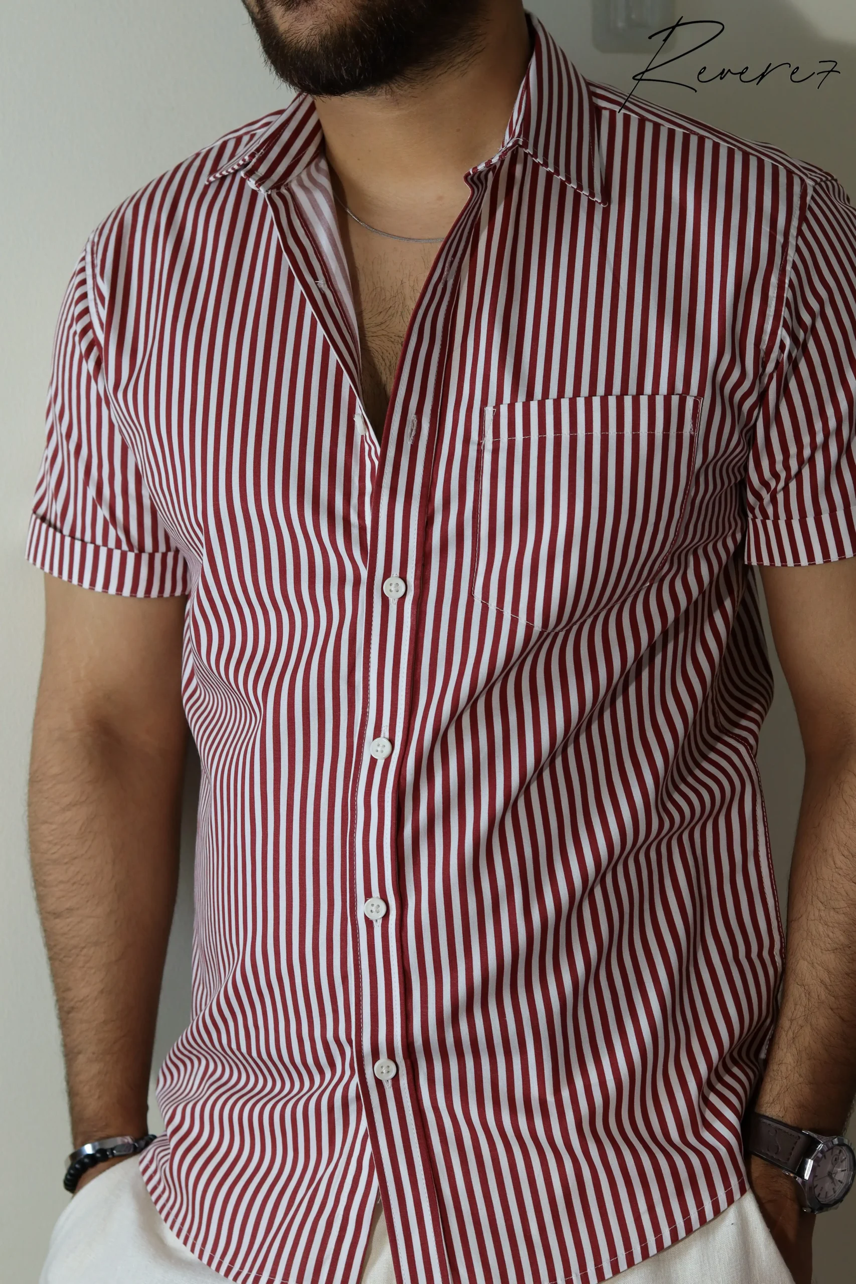 RED Stripes- Half Sleeve shirt