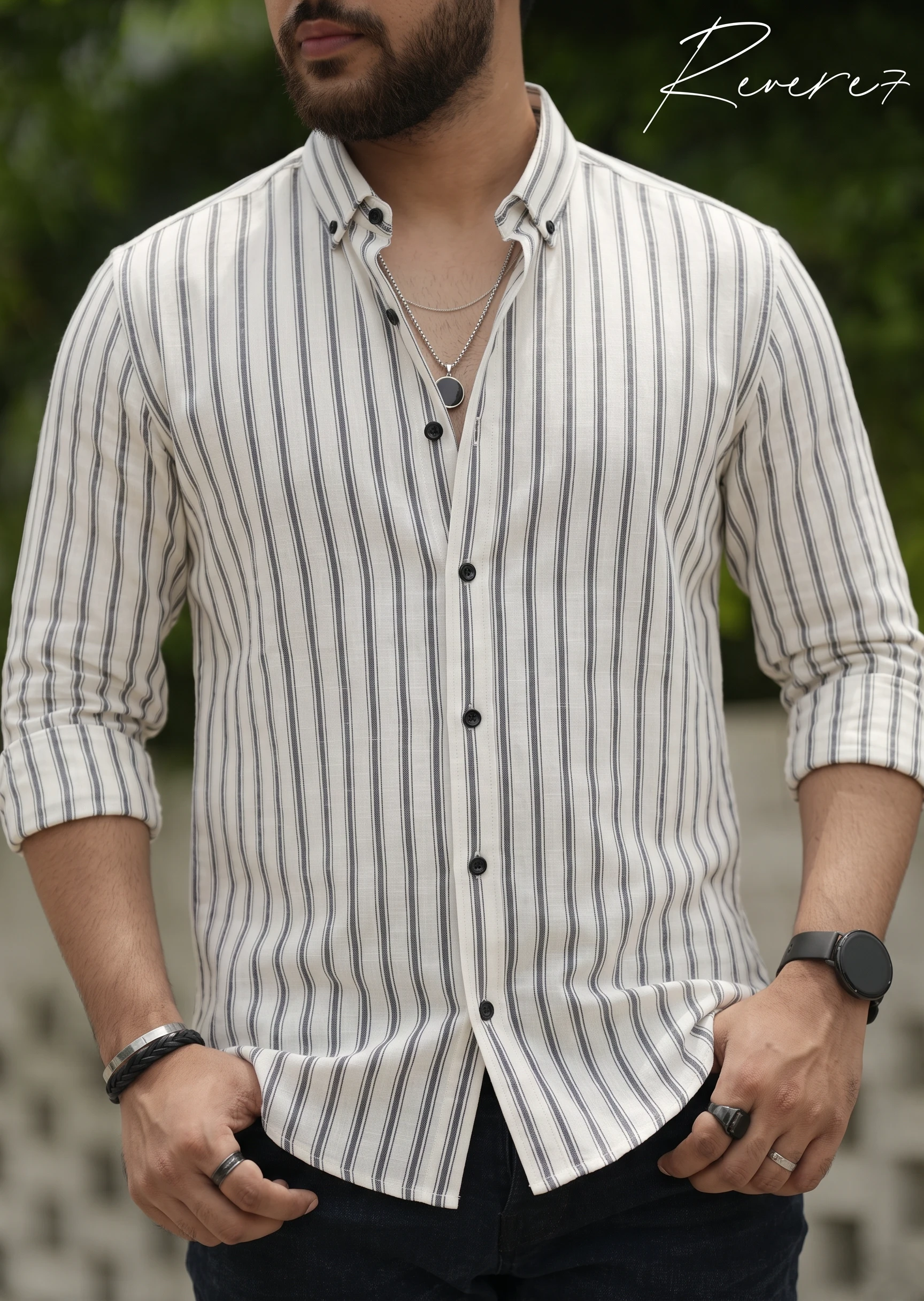 WHITE Stripes- full sleeve shirt - Image 2