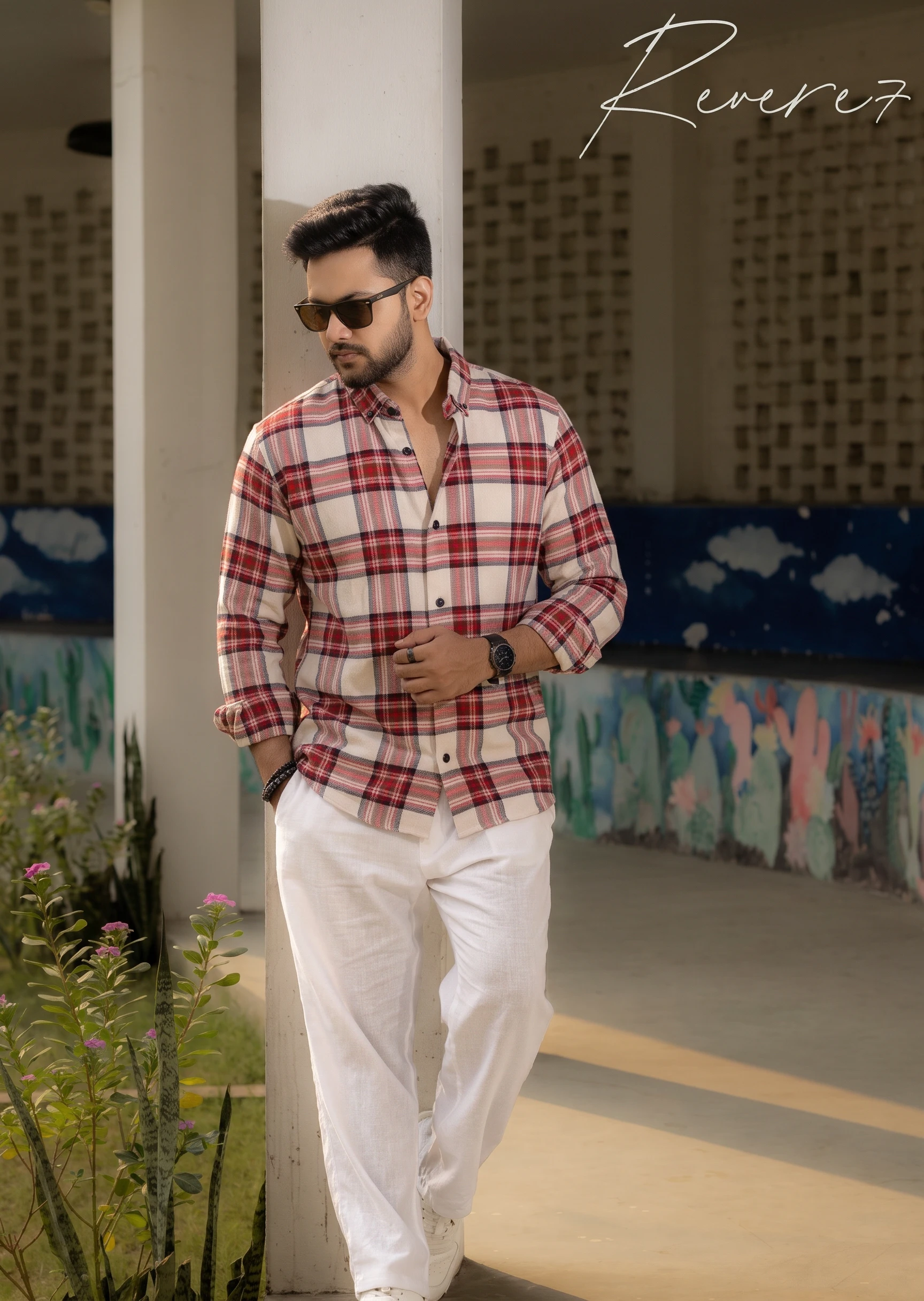RED-WHITE Check-full sleeve shirt