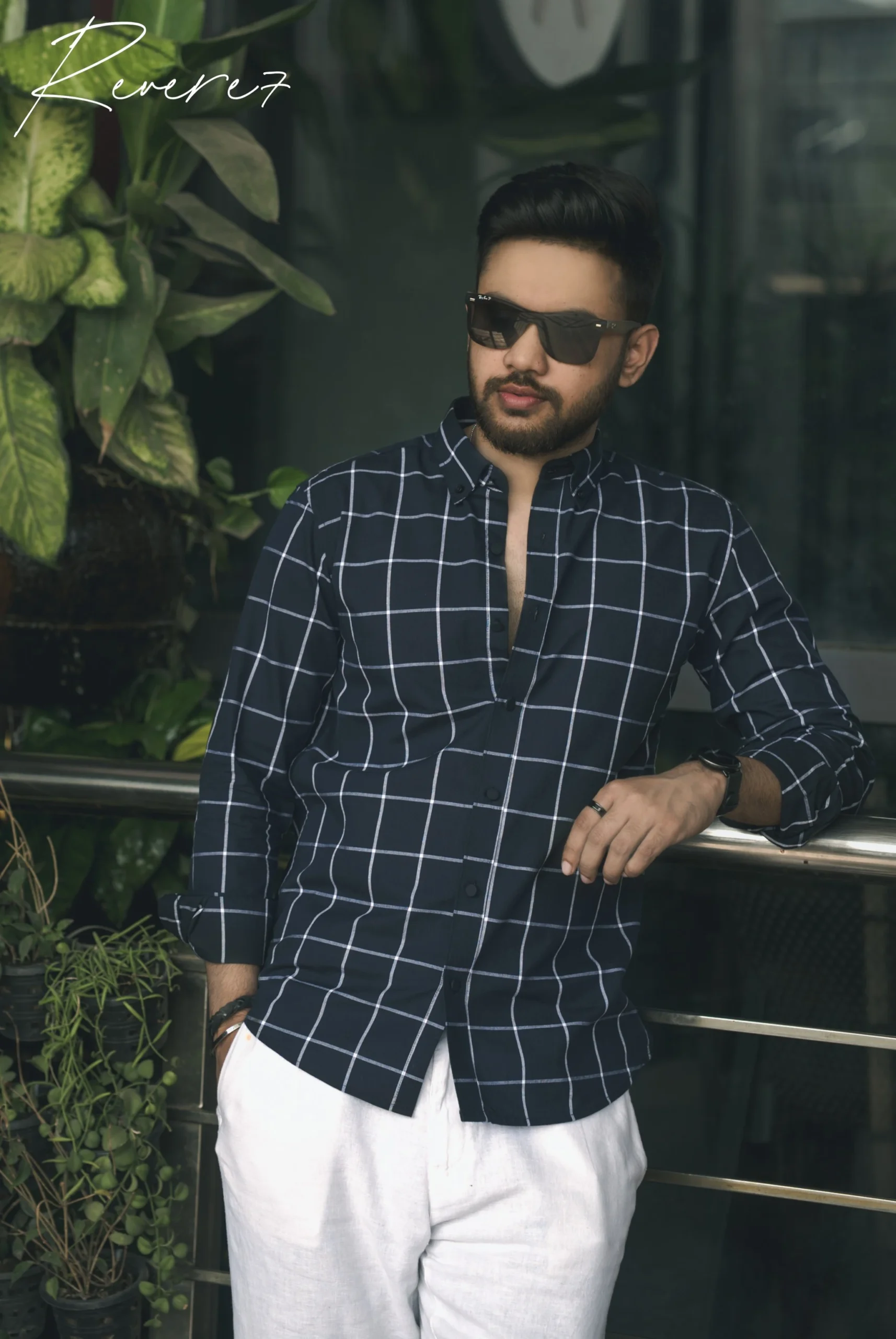 Navy check- full sleeve shirt